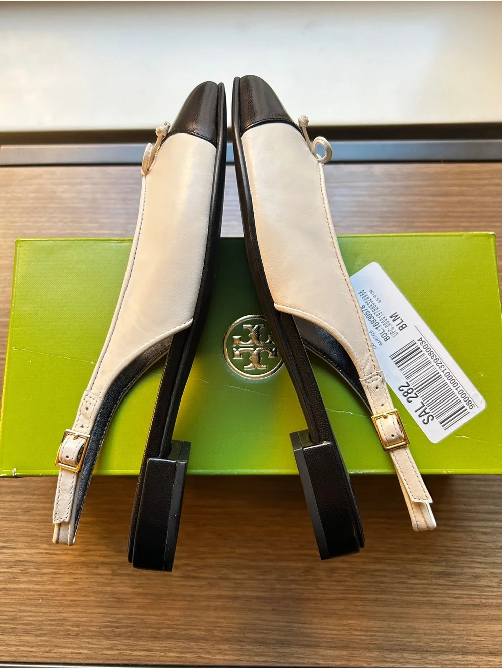 New Tory Burch Cap-Toe Slingback Ballet Cream/Black, Size 7, $300 Retail